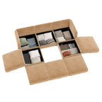 Elegante divano in ciniglia bianca con seduta contenitore e pouf, a U a 3 posti con schienale e braccioli cilindrici