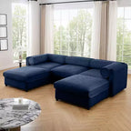 Elegante divano in ciniglia bianca con seduta contenitore e pouf, a U a 3 posti con schienale e braccioli cilindrici
