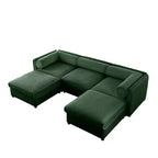 Elegante divano in ciniglia bianca con seduta contenitore e pouf, a U a 3 posti con schienale e braccioli cilindrici
