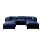 Elegante divano in ciniglia bianca con seduta contenitore e pouf, a U a 3 posti con schienale e braccioli cilindrici