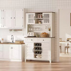 Dispensa da Cucina Alta 183 cm con 4 Ante e 2 Cassetti, Portabottiglie, Ampio Contenitore da Cucina, Ripiani Regolabili, Mobile Bar per Caffè e Vino