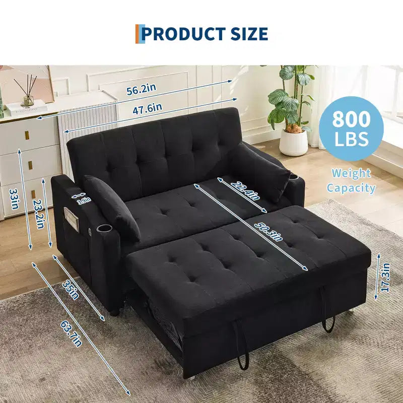 Divano letto convertibile 3 in 1, Divani in velluto a coste con letto estraibile, Schienale regolabile, Porta di ricarica, Divano moderno per soggiorno