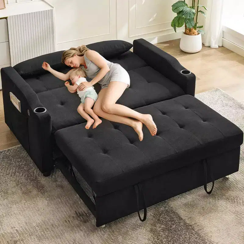 Divano letto convertibile 3 in 1, Divani in velluto a coste con letto estraibile, Schienale regolabile, Porta di ricarica, Divano moderno per soggiorno
