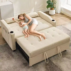 Divano letto convertibile 3 in 1, Divani in velluto a coste con letto estraibile, Schienale regolabile, Porta di ricarica, Divano moderno per soggiorno
