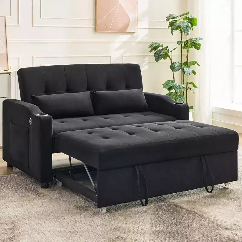 Divano letto convertibile 3 in 1, Divani in velluto a coste con letto estraibile, Schienale regolabile, Porta di ricarica, Divano moderno per soggiorno