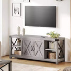Mobile TV a X da 60 pollici per TV da 65 pollici - Mobile multimediale P2 ecologico con ripiani regolabili, moderno centro di intrattenimento per soggiorno e camera da letto