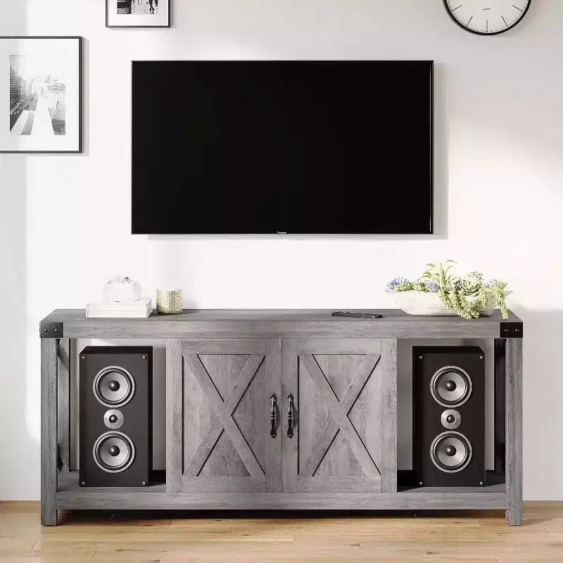 Mobile TV a X da 60 pollici per TV da 65 pollici - Mobile multimediale P2 ecologico con ripiani regolabili, moderno centro di intrattenimento per soggiorno e camera da letto