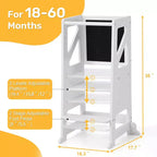 Sgabello in legno per bambini, Torre di apprendimento bianca per bambini con lavagna e lavagna magnetica