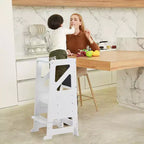 Sgabello in legno per bambini, Torre di apprendimento bianca per bambini con lavagna e lavagna magnetica