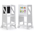 Sgabello in legno per bambini, Torre di apprendimento bianca per bambini con lavagna e lavagna magnetica