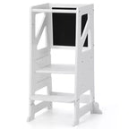 Sgabello in legno per bambini, Torre di apprendimento bianca per bambini con lavagna e lavagna magnetica