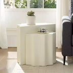 Set 2 tavolini da caffè in fibra di vetro, tavolino da salotto, tavolino d'appoggio, tavolino da cocktail, tavolino centrale, design a bordo ondulato, beige, nessun assemblaggio richiesto