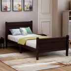 Wood Platform Bed Twin Bed Frame Mattress Foundation Sleigh Bed with Headboard Footboard and Wood Slat Support