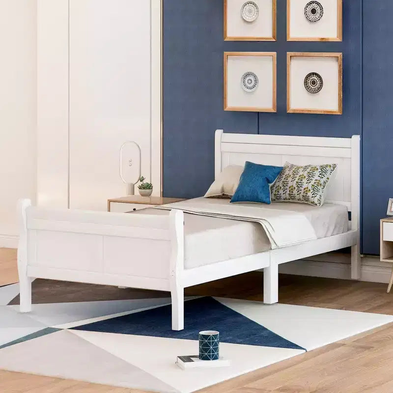 Letto a piattaforma in legno Letto singolo con testiera, pediera e doghe in legno