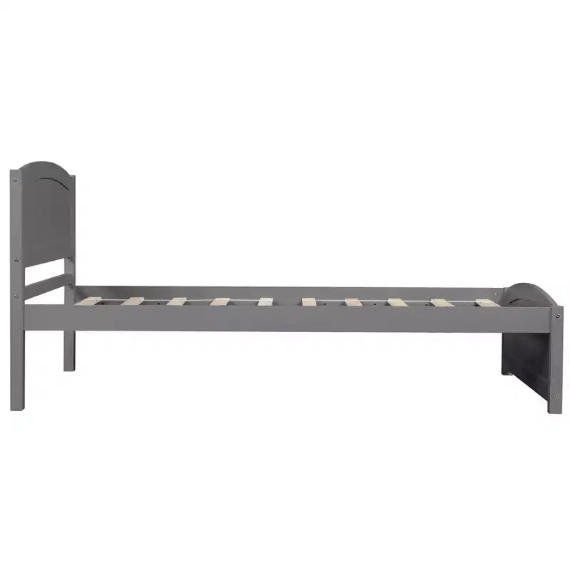 Letto a piattaforma in legno a una piazza con testiera, pediera e doghe in legno, color espresso