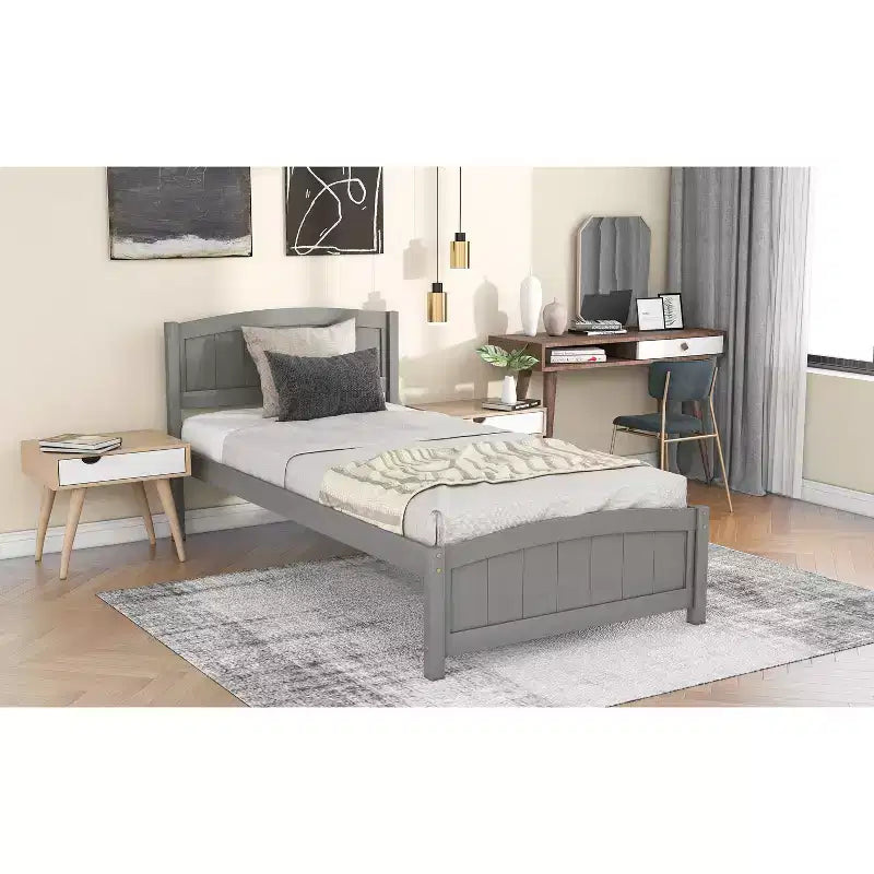 Letto a piattaforma in legno a una piazza con testiera, pediera e doghe in legno, color espresso