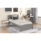 Letto a piattaforma in legno a una piazza con testiera, pediera e doghe in legno, color espresso