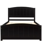 Letto a piattaforma in legno a una piazza con testiera, pediera e doghe in legno, color espresso
