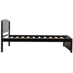 Letto a piattaforma in legno a una piazza con testiera, pediera e doghe in legno, color espresso