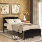 Twin Size Wood Platform Bed with Headboard Footboard and Wood Slat Support Espresso