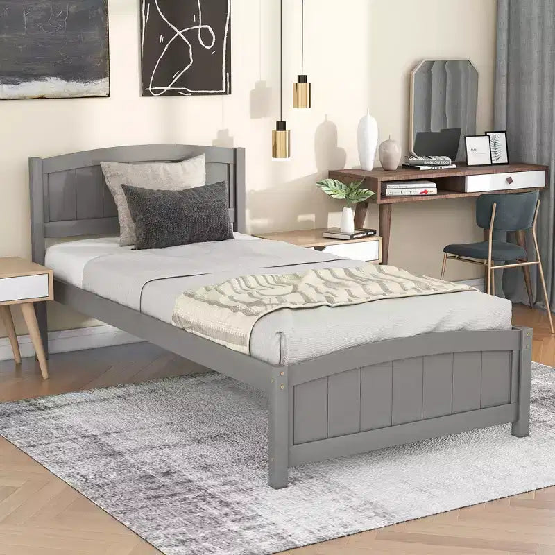 Letto a piattaforma in legno a una piazza con testiera, pediera e doghe in legno, color espresso
