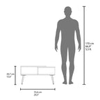Tavolino da caffè scandinavo multicolore con 2 ripiani, 4 gambe, bianco e rovere naturale