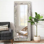PexFix 24 in. W x 58 in. H Farmhouse Rectangular Solid Wood Framed Full Length Leaning Mirror in Weathered White