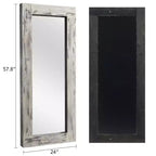 Specchio rettangolare a figura intera da appoggio in legno massiccio in stile rustico con cornice bianca effetto invecchiato, 24 pollici L x 58 pollici A