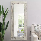 Specchio rettangolare a figura intera da appoggio in legno massiccio in stile rustico con cornice bianca effetto invecchiato, 24 pollici L x 58 pollici A