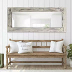 Specchio rettangolare a figura intera da appoggio in legno massiccio in stile rustico con cornice bianca effetto invecchiato, 24 pollici L x 58 pollici A
