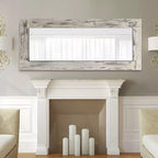 Specchio rettangolare a figura intera da appoggio in legno massiccio in stile rustico con cornice bianca effetto invecchiato, 24 pollici L x 58 pollici A