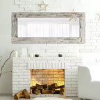 Specchio rettangolare a figura intera da appoggio in legno massiccio in stile rustico con cornice bianca effetto invecchiato, 24 pollici L x 58 pollici A