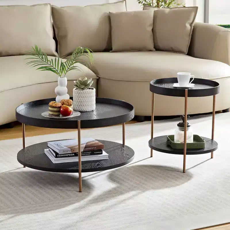 Tavolini da caffè moderni con design a nido, tavolini laterali rotondi a 2 ripiani, facili da montare per soggiorno/camera da letto/balcone/giardino