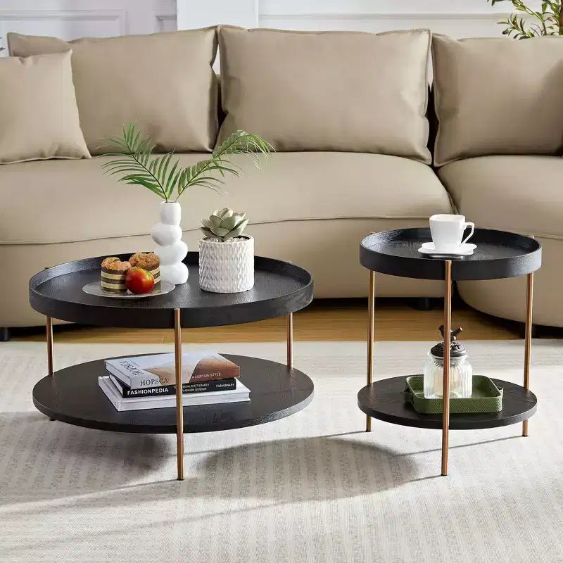 Tavolini da caffè moderni con design a nido, tavolini laterali rotondi a 2 ripiani, facili da montare per soggiorno/camera da letto/balcone/giardino