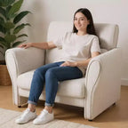 GustoWave Mid-Century Fabric Sofa Accent Chair, Upholstered Velvet Reading Armchair for Living Room