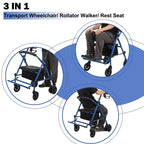 Deambulatore Rollator per Anziani con Seduta, Combo 3 in 1 Deambulatore Sedia a Rotelle, Deambulatore Medico Sedia a Rotelle da Trasporto per Adulti Tutti i Terreni