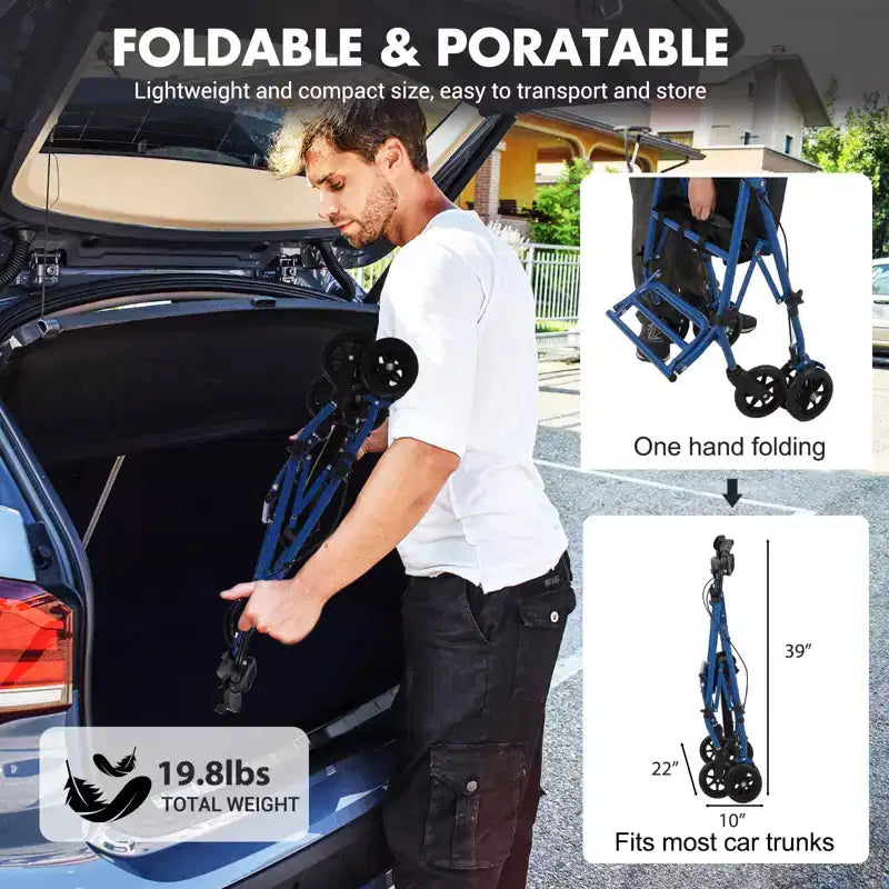 Deambulatore Rollator per Anziani con Seduta, Combo 3 in 1 Deambulatore Sedia a Rotelle, Deambulatore Medico Sedia a Rotelle da Trasporto per Adulti Tutti i Terreni
