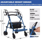 Deambulatore Rollator per Anziani con Seduta, Combo 3 in 1 Deambulatore Sedia a Rotelle, Deambulatore Medico Sedia a Rotelle da Trasporto per Adulti Tutti i Terreni