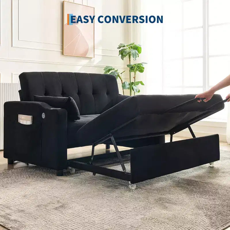Divano letto convertibile 3 in 1, divano moderno rivestito, divanetto letto in velluto a coste con letto estraibile, schienale regolabile, per soggiorno