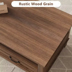 Tavolino da salotto con cassetti, 120 cm, stile country, con ripiani a giorno e 6 gambe di supporto.