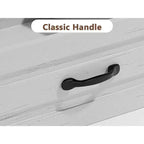 Tavolino da salotto con cassetti, 120 cm, stile country, con ripiani a giorno e 6 gambe di supporto.