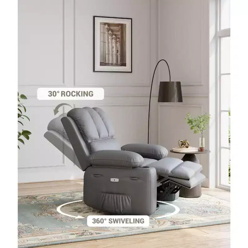 Poltrona reclinabile girevole manuale oversize con funzione riscaldante e massaggiante, in similpelle imbottita, poltrona girevole "Lazy Boy" per adulti