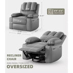 Poltrona reclinabile girevole manuale oversize con funzione riscaldante e massaggiante, in similpelle imbottita, poltrona girevole "Lazy Boy" per adulti