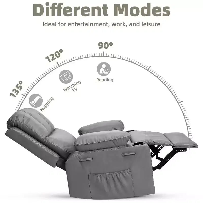 Poltrona reclinabile girevole manuale oversize con funzione riscaldante e massaggiante, in similpelle imbottita, poltrona girevole "Lazy Boy" per adulti