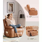 Poltrona reclinabile girevole manuale oversize con funzione riscaldante e massaggiante, in similpelle imbottita, poltrona girevole "Lazy Boy" per adulti