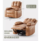 Poltrona reclinabile girevole manuale oversize con funzione riscaldante e massaggiante, in similpelle imbottita, poltrona girevole "Lazy Boy" per adulti