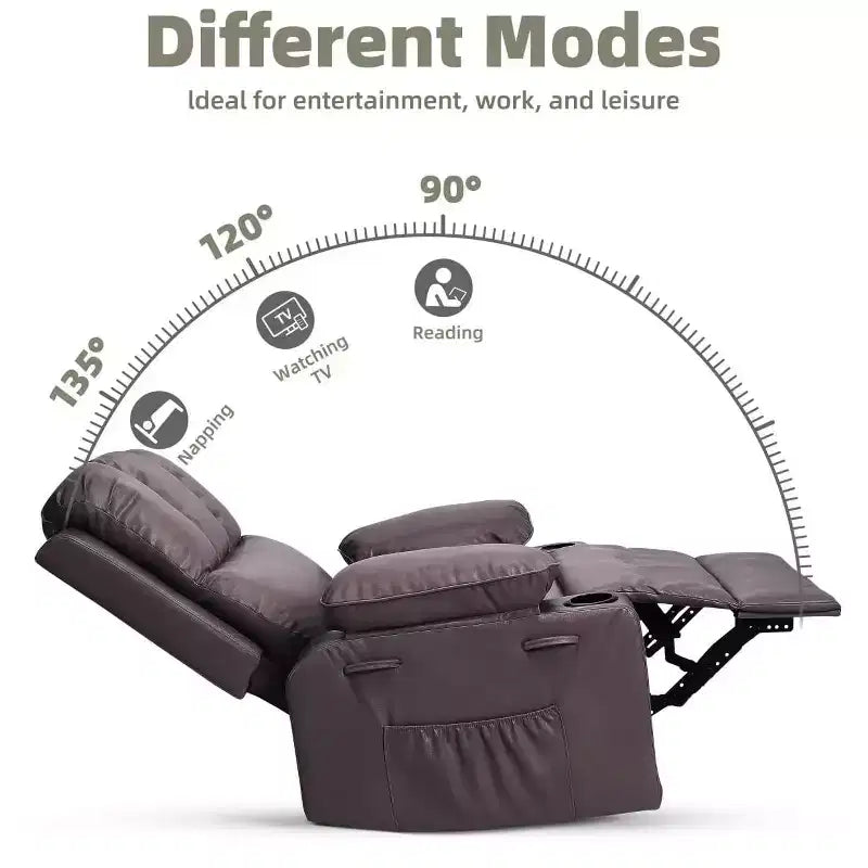 Poltrona reclinabile girevole manuale oversize con funzione riscaldante e massaggiante, in similpelle imbottita, poltrona girevole "Lazy Boy" per adulti