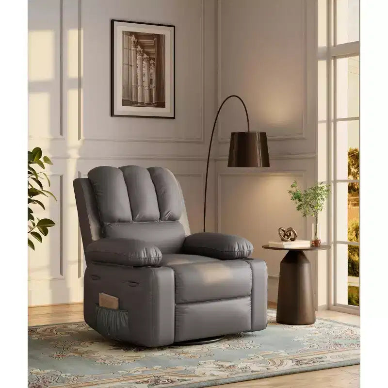 Poltrona reclinabile girevole manuale oversize con funzione riscaldante e massaggiante, in similpelle imbottita, poltrona girevole "Lazy Boy" per adulti