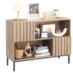 Madia semi-aperta, credenza da 100 cm con motivo ondulato e gambe in metallo, tavolo consolle marrone rovere e nero per soggiorno, sala da pranzo, ingresso