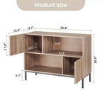 Madia semi-aperta, credenza da 100 cm con motivo ondulato e gambe in metallo, tavolo consolle marrone rovere e nero per soggiorno, sala da pranzo, ingresso